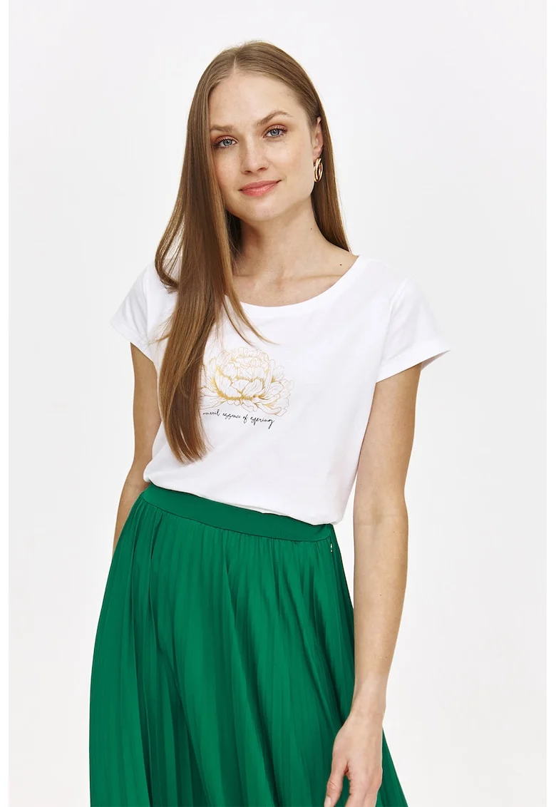 Tricou cu imprimeu floral, Alb/Auriu/Negru