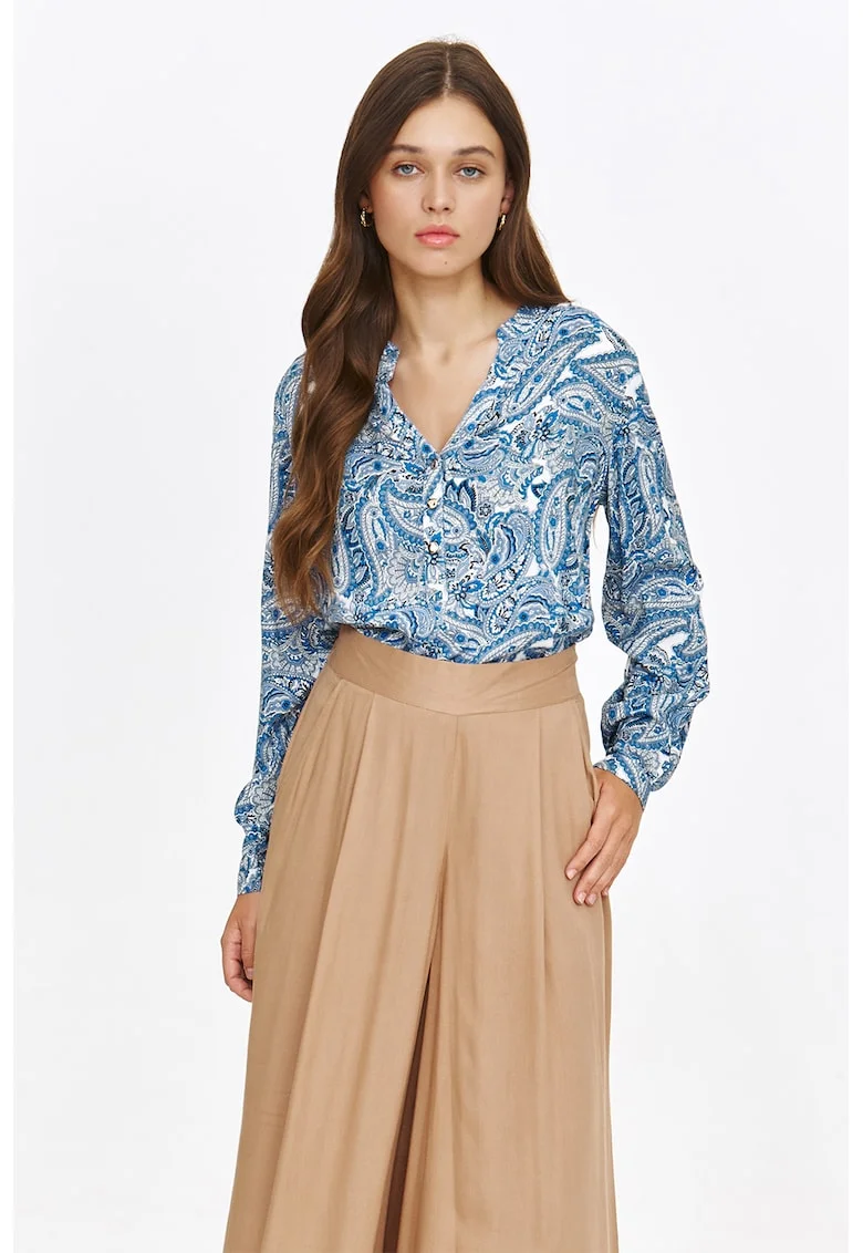 Bluza-tunica cu model paisley, Alb/Negru/Albastru royal