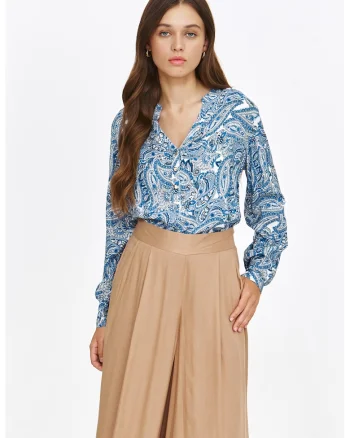 Bluza-tunica cu model paisley, Alb/Negru/Albastru royal