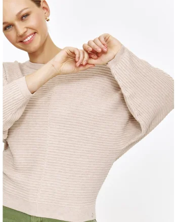 Pulover striat cu maneci liliac, Maro nisip