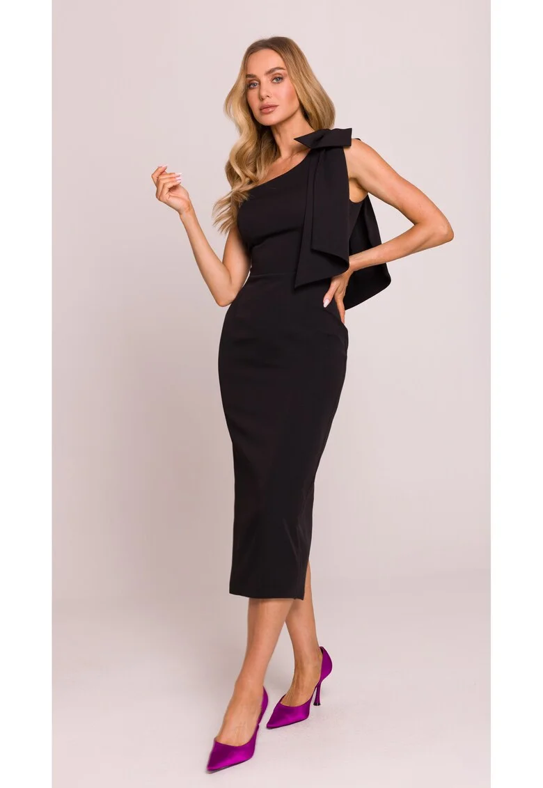 Rochie pe un umar cu funda decorativa,