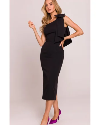 Rochie pe un umar cu funda decorativa,