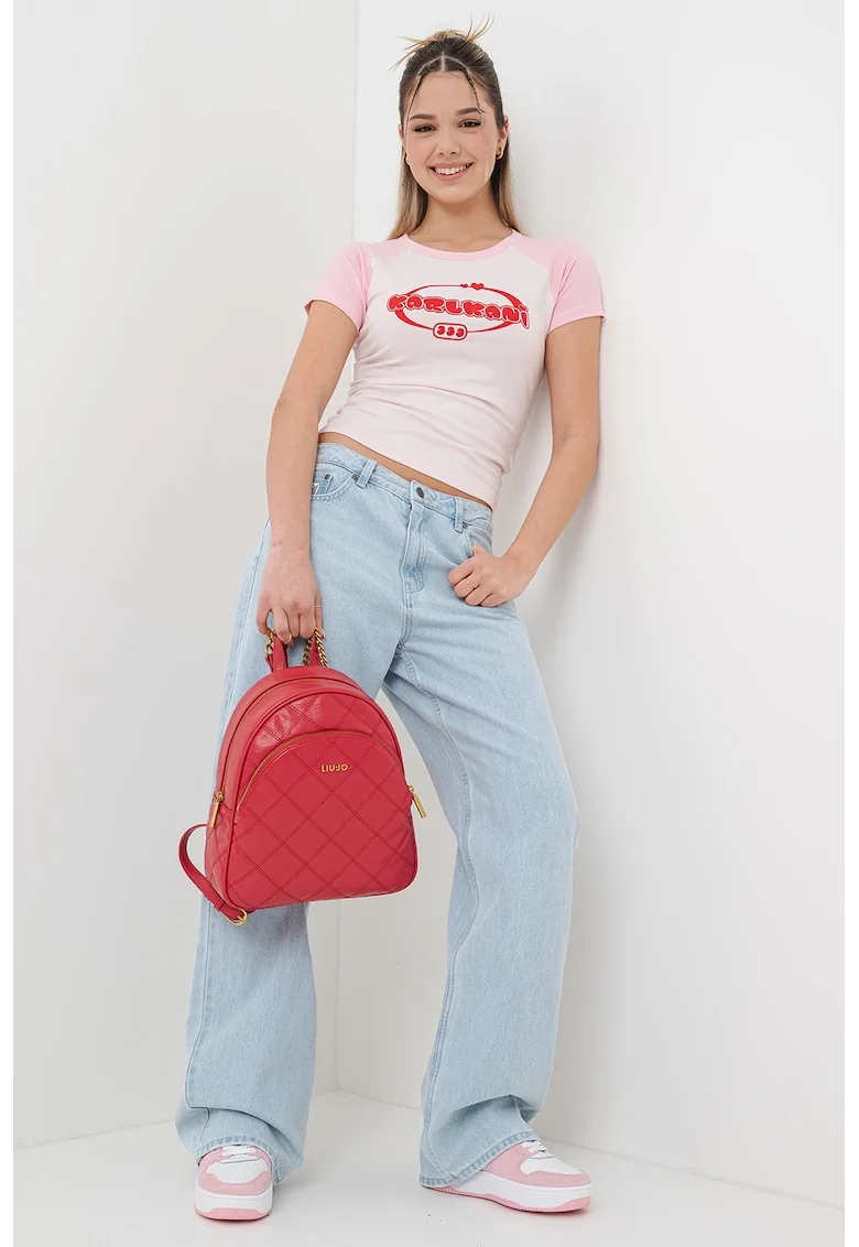 Tricou cu imprimeu logo, Rosu/Roz pal