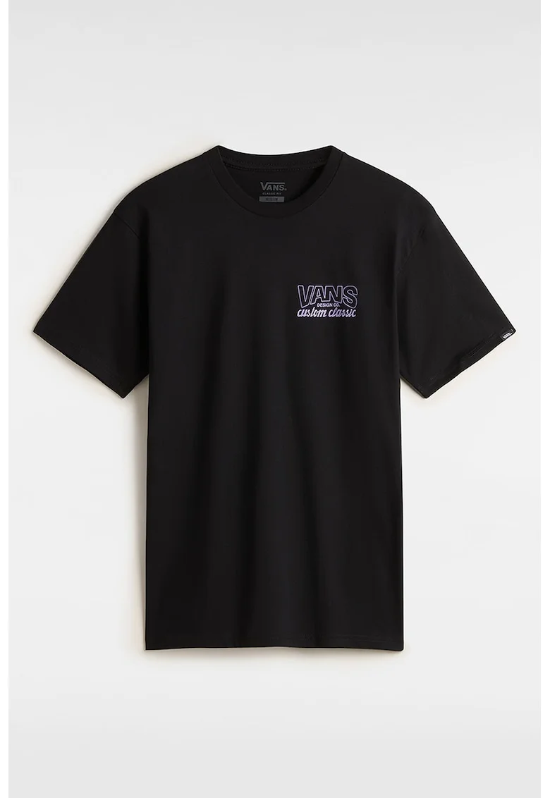 Tricou cu decolteu la baza gatului si imprimeu, Negru