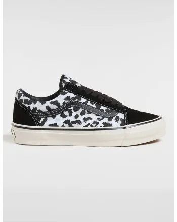 Tenisi cu animal print si model, Alb/Negru