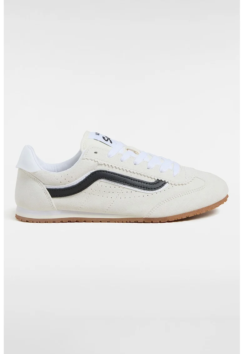 Pantofi sport unisex low cut din piele, Crem/Bleumarin
