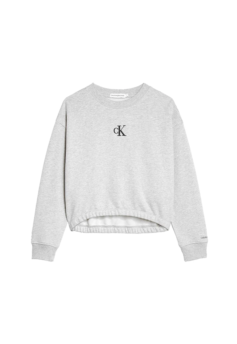 Bluza sport de bumbac organic cu maneci cazute, Gri deschis melange