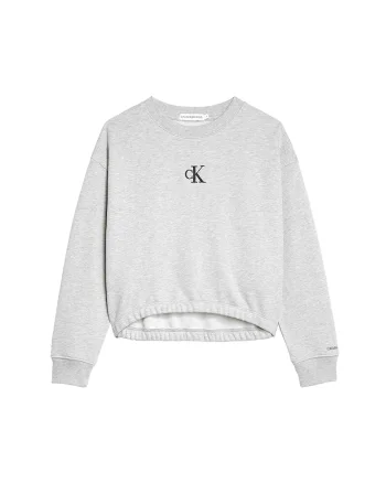 Bluza sport de bumbac organic cu maneci cazute, Gri deschis melange