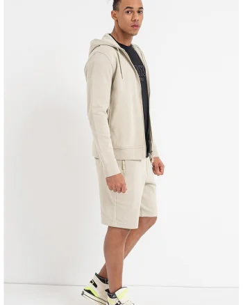 Hanorac de bumbac cu fermoar si logo, Kaki