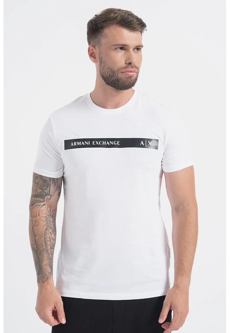 Tricou de bumbac cu imprimeu logo, Alb