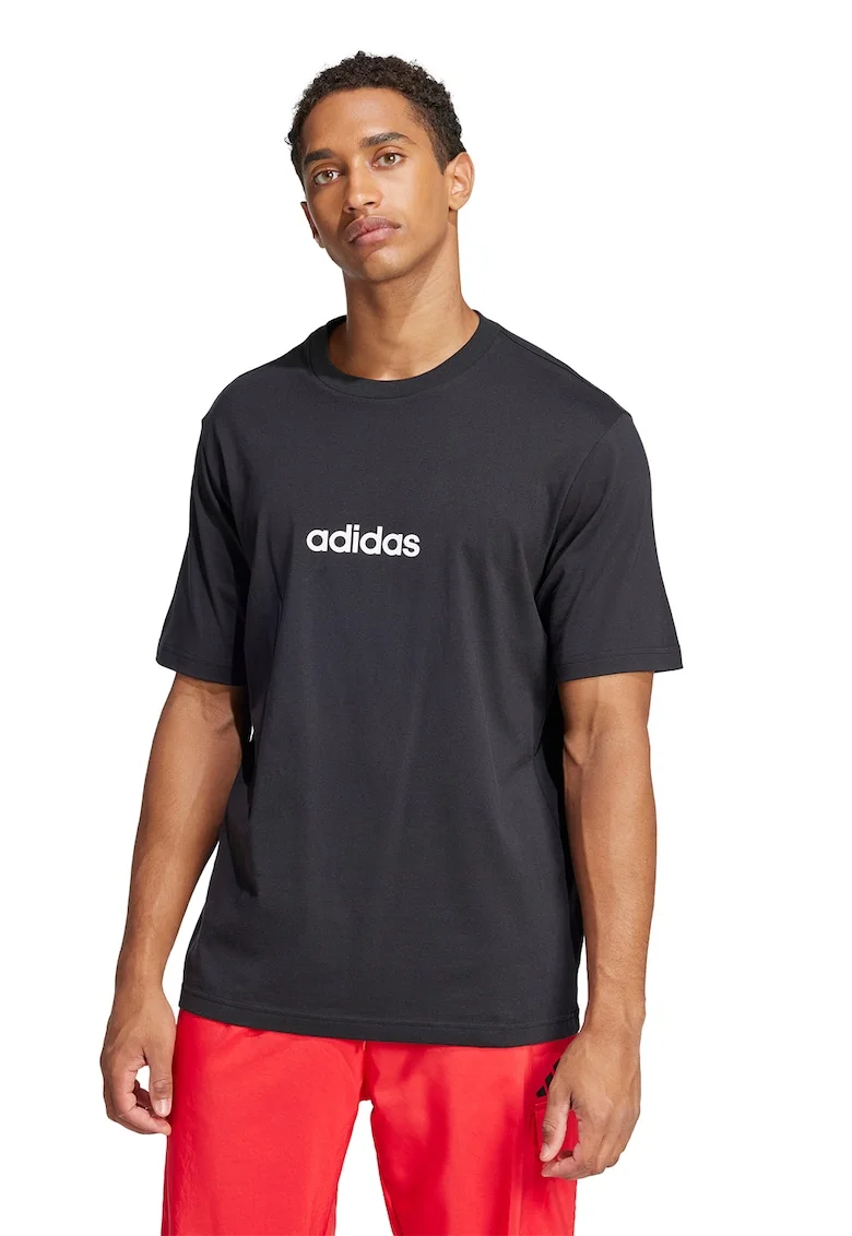 Tricou cu logo pe piept si decolteu la baza gatului, Alb/Negru stins