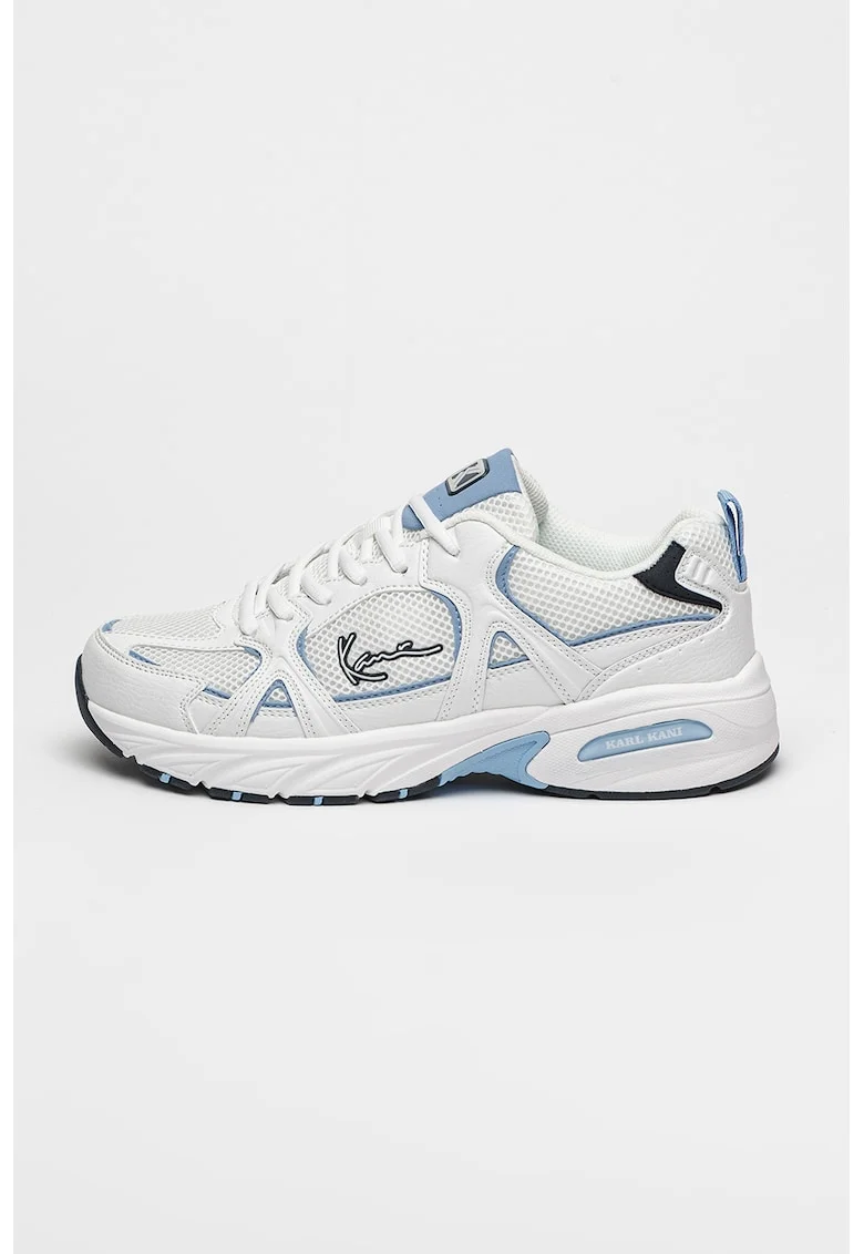 Pantofi sport din material textil cu insertii de piele ecologica, Alb/Albastru azur