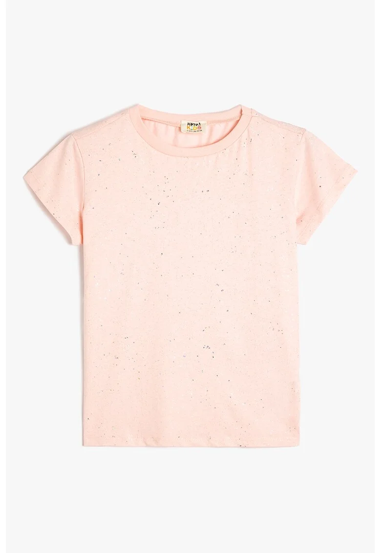 Tricou cu decolteu la baza gatului, stralucitor, Piersica