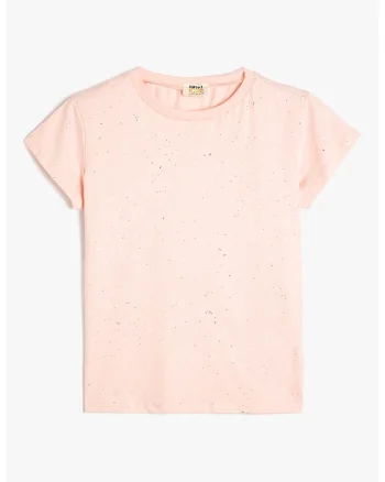 Tricou cu decolteu la baza gatului, stralucitor, Piersica