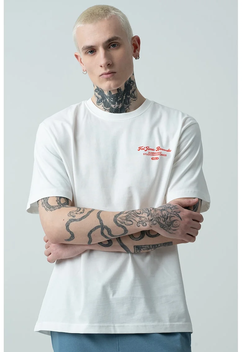 Tricou din bumbac organic cu logo, Alb/Rosu vermillion