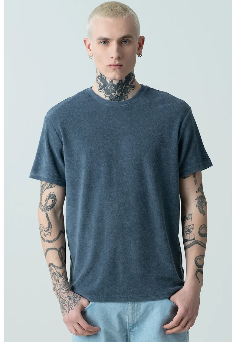 Tricou regular fit cu decolteu la baza gatului, Albastru prafuit