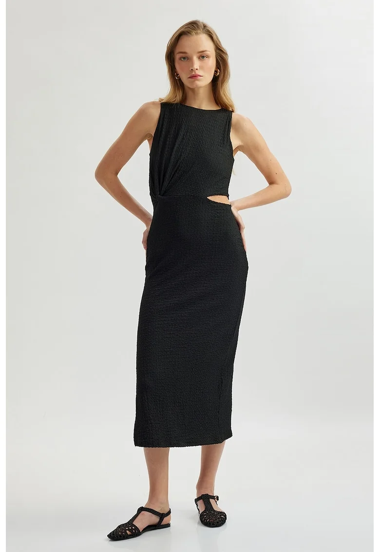 Rochie midi cu slit lateral, Negru