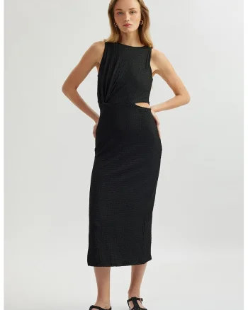 Rochie midi cu slit lateral, Negru