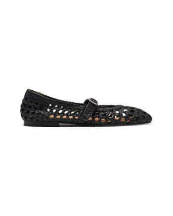 Balerini Mary Jane cu model cu perforatii Trenzada, Negru