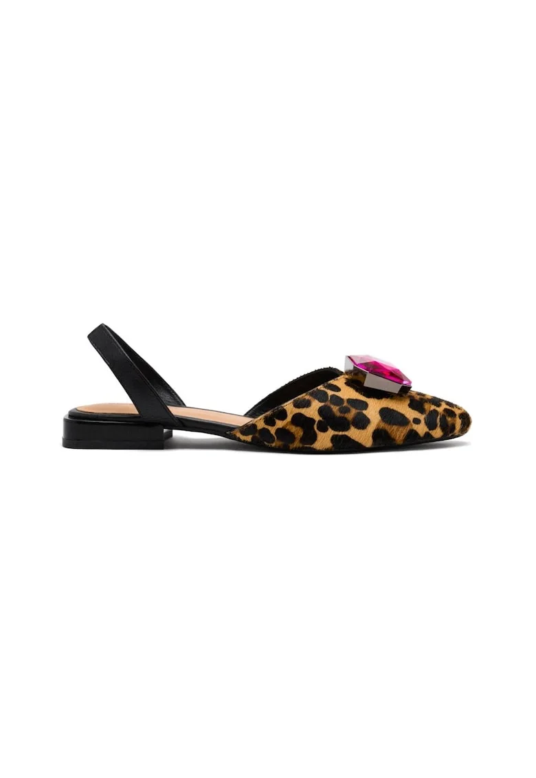 Balerini de piele cu animal print Hughes, Maro inchis/Maro nisip/Roz