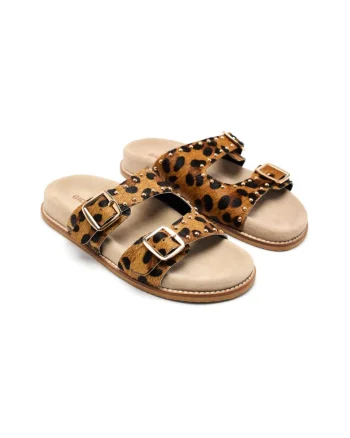 Papuci din piele cu animal print Stella Guenther, Maro inchis/Maro nisip