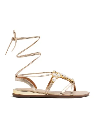 Sandale din piele cu aspect metalizat Janice, Auriu