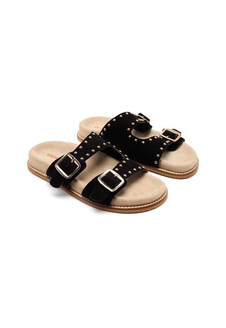 Papuci din piele Stella, Negru