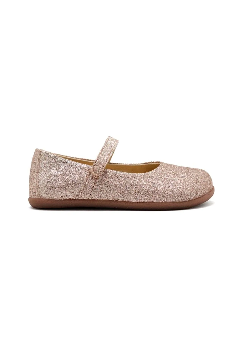 Balerini cu inchidere velcro si aspect stralucitor, Auriu rose