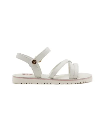 Sandale din piele cu inchidere velcro si model uni, Alb