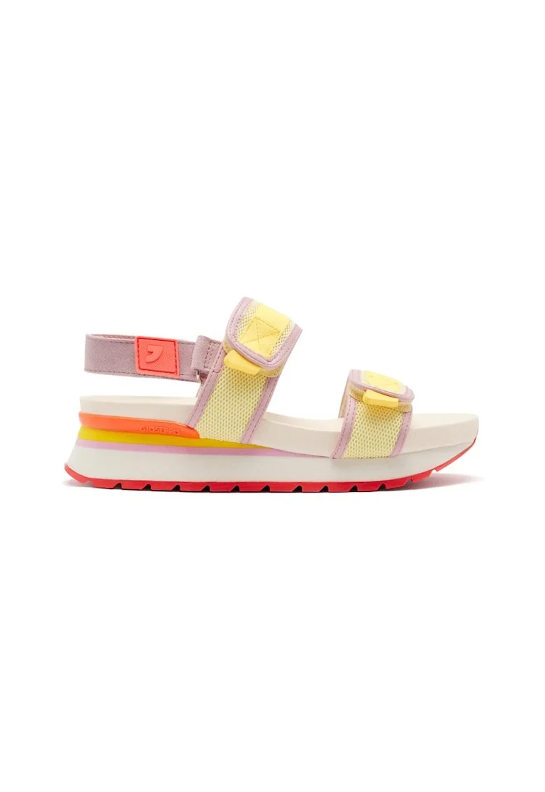 Sandale cu inchidere velcro si insertii din piele intoarsa, Multicolor