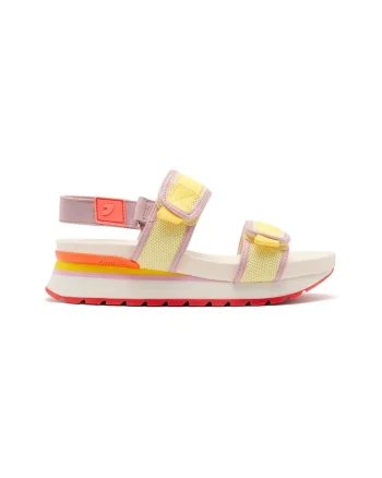 Sandale cu inchidere velcro si insertii din piele intoarsa, Multicolor