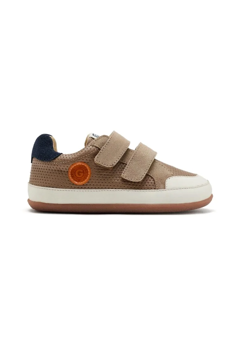 Pantofi sport din piele cu inchidere velcro, Maro taupe