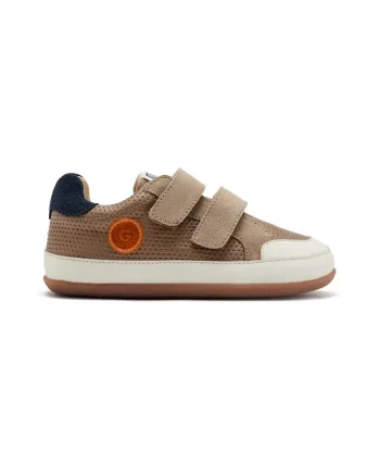 Pantofi sport din piele cu inchidere velcro, Maro taupe