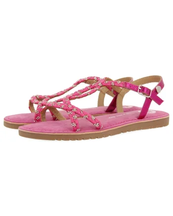Sandale din piele cu strasuri, Fucsia