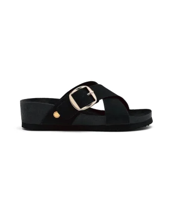 Papuci cu talpa wedge si barete incrucisate Winn, Negru