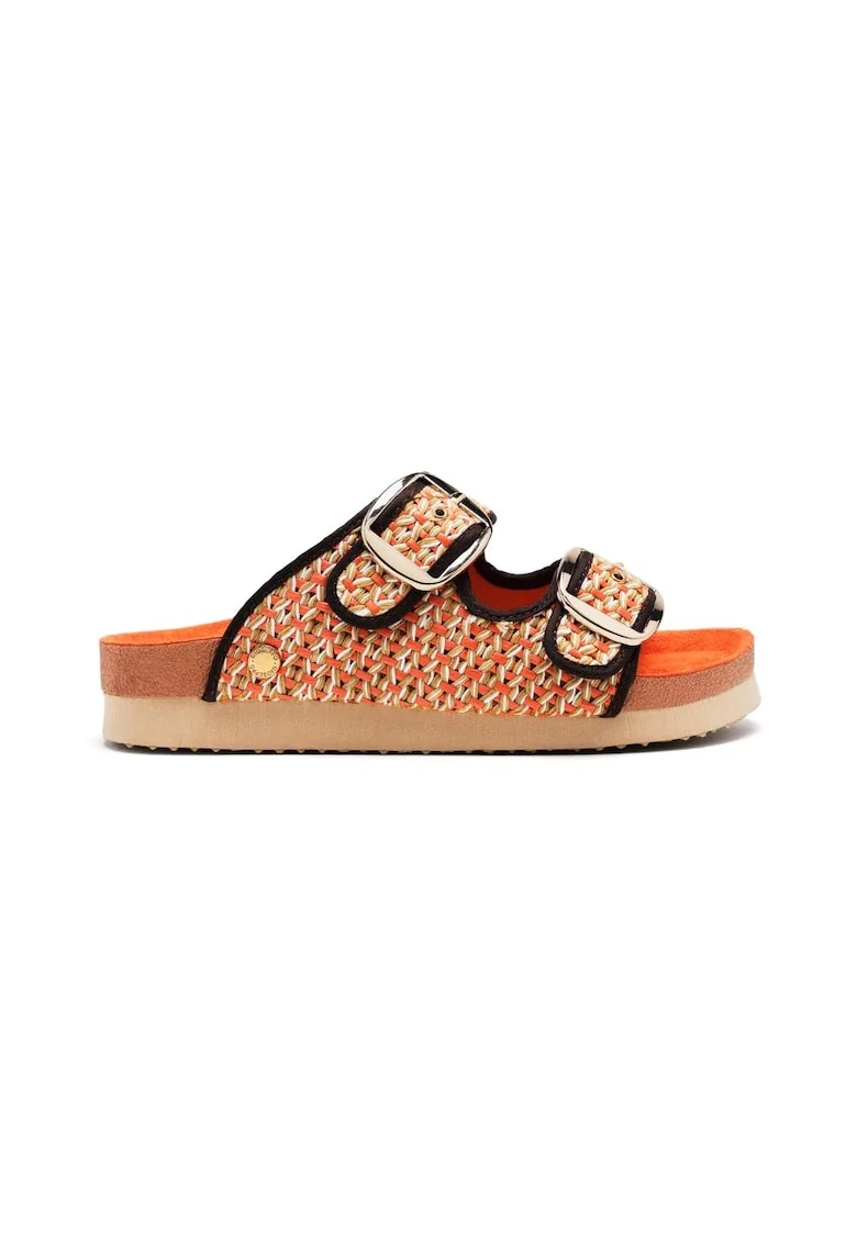 Papuci cu talpa wedge si barete cu catarame Pershing, Portocaliu