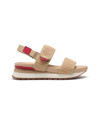 Sandale din piele ecologica cu talpa wedge, Bej