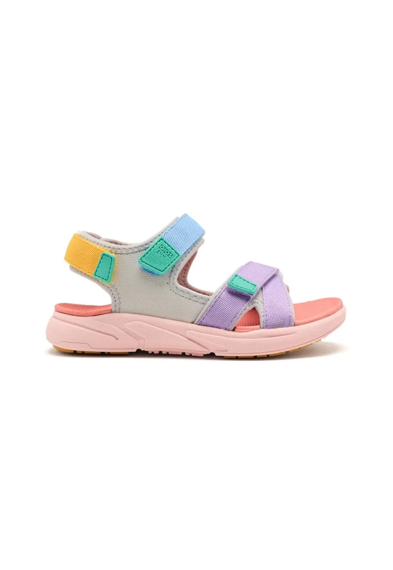 Sandale cu model colorblock si inchidere velcro, Coral
