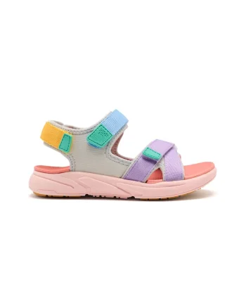 Sandale cu model colorblock si inchidere velcro, Coral