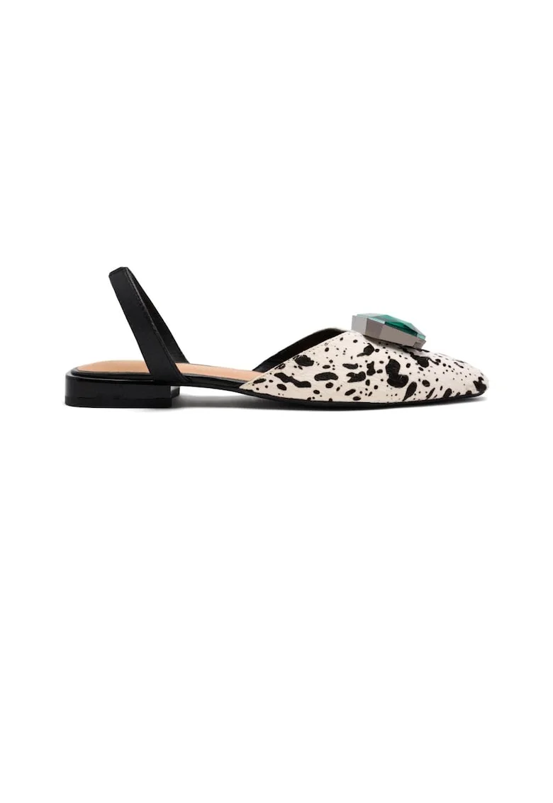 Balerini de piele cu animal print Hughes, Maro inchis/Maro nisip
