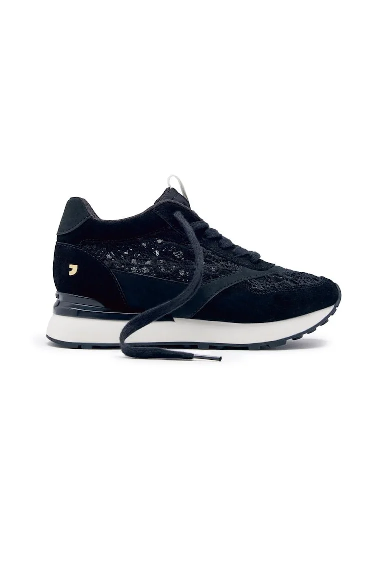 Pantofi sport din piele intoarsa cu garnituri din dantela Milladore, Negru