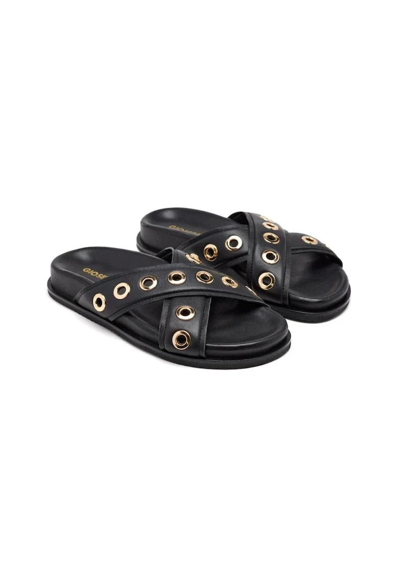 Papuci din piele Hiles, Negru