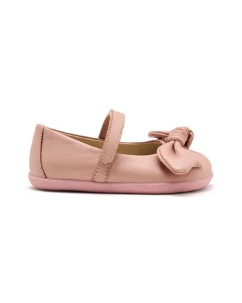 Balerini din piele cu inchidere velcro si model cu funda, Roz