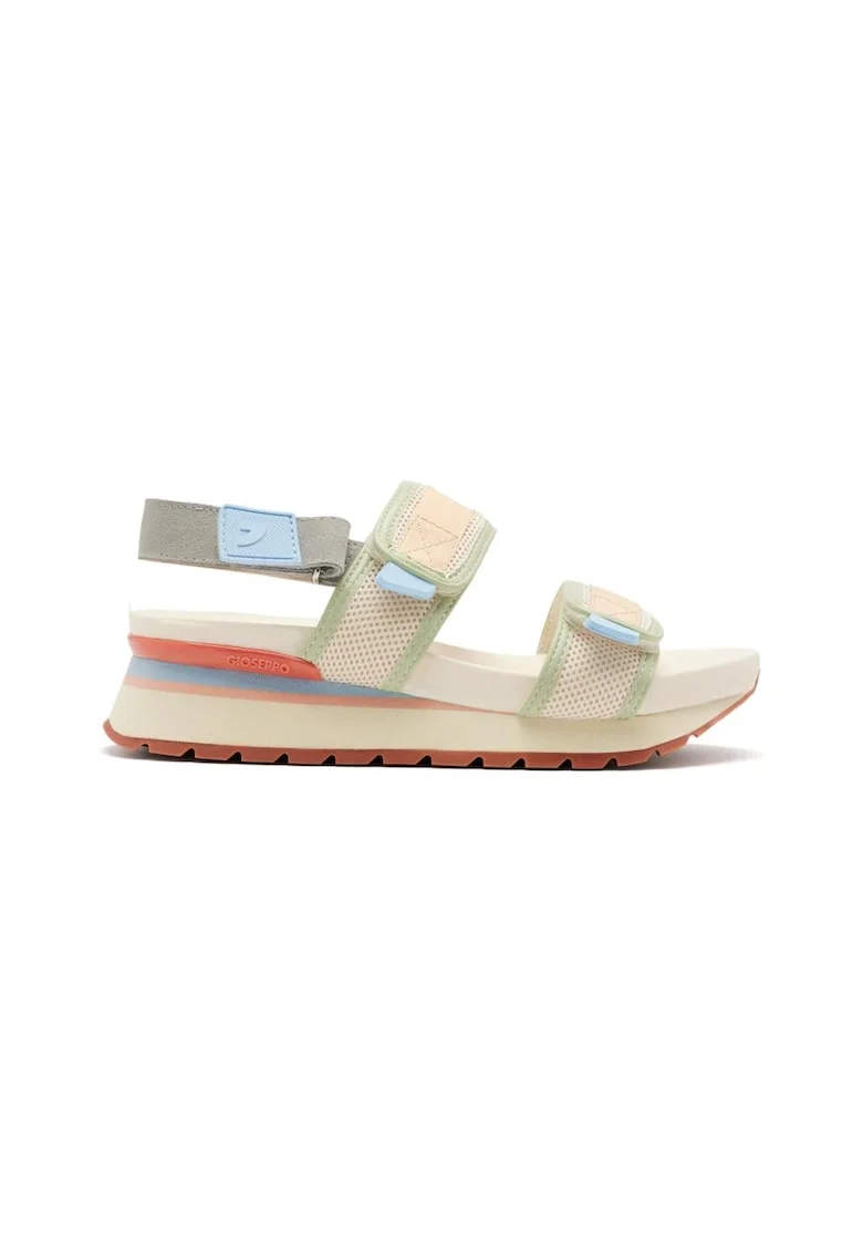 Sandale cu inchidere velcro si insertii din piele intoarsa, Rosu/Albastru