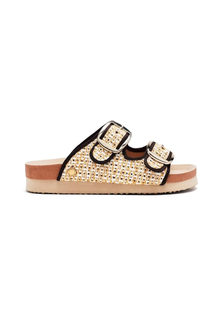 Papuci cu talpa wedge si barete cu catarame Pershing, Alb
