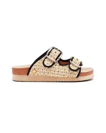 Papuci cu talpa wedge si barete cu catarame Pershing, Alb