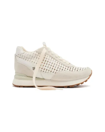 Pantofi sport cu insertii din piele intoarsa, Alb