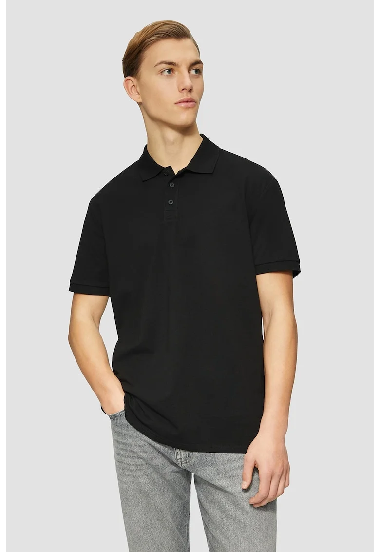 Tricou polo cu model uni, Negru
