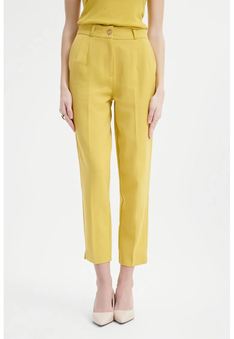 Pantaloni crop eleganti cu pensa, Galben