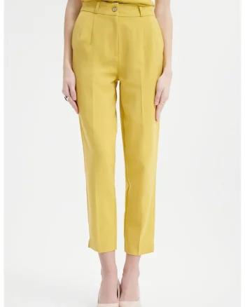 Pantaloni crop eleganti cu pensa, Galben